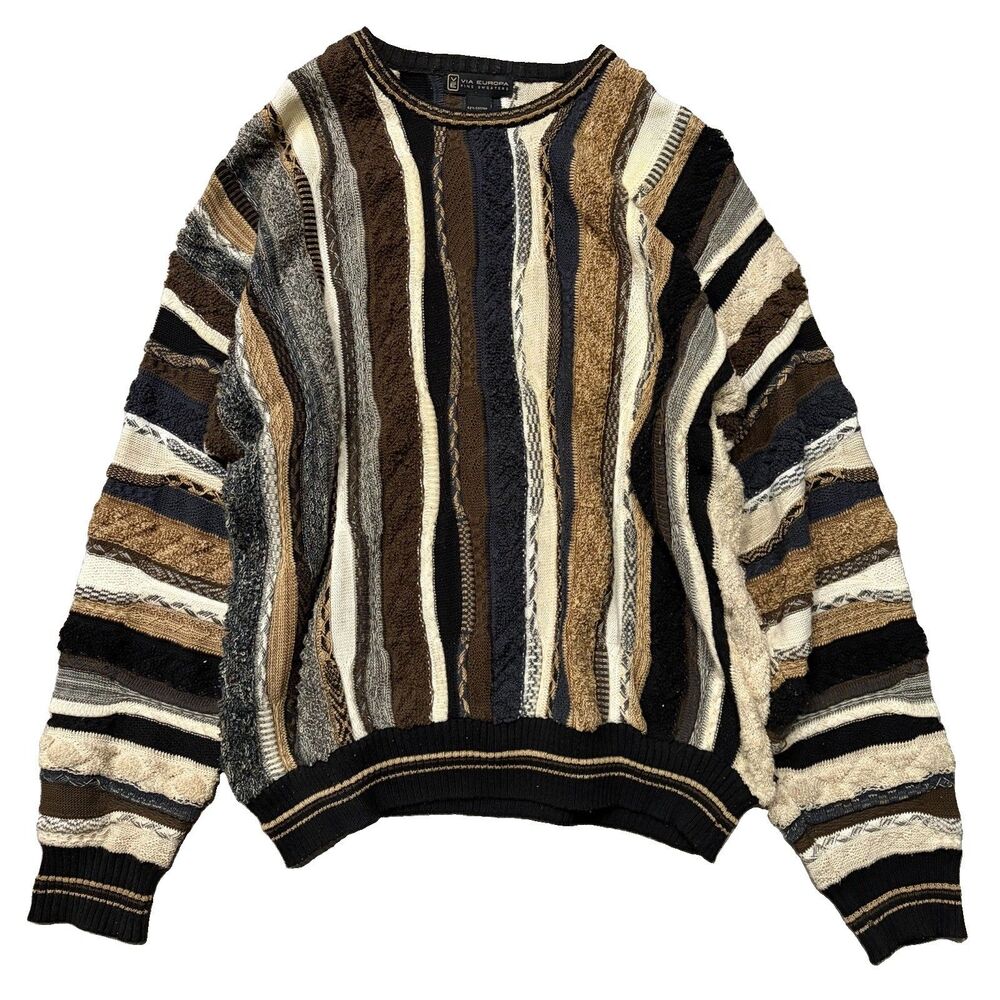 Vintage Via Europa Mens Coogi Style Sweater Size L Tonal Brown